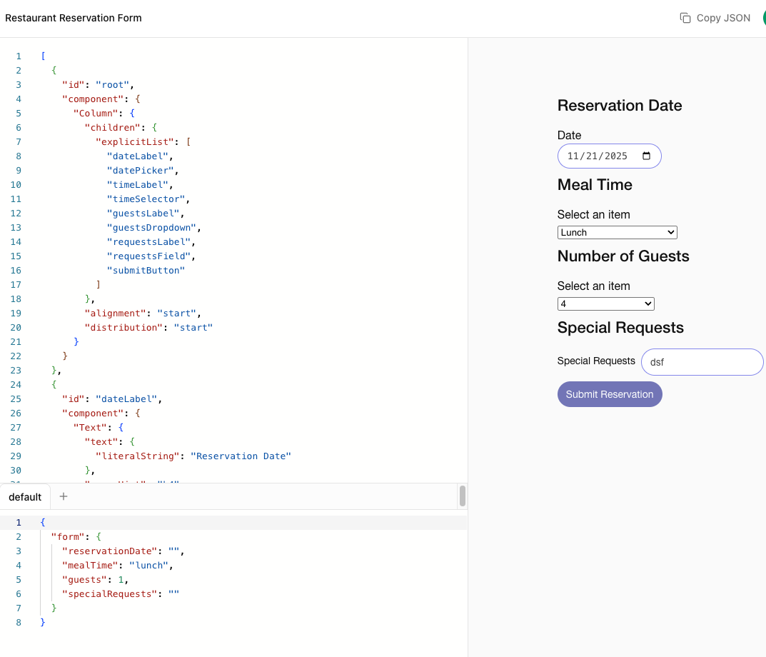 a2ui-composer를 이용해 만든 form